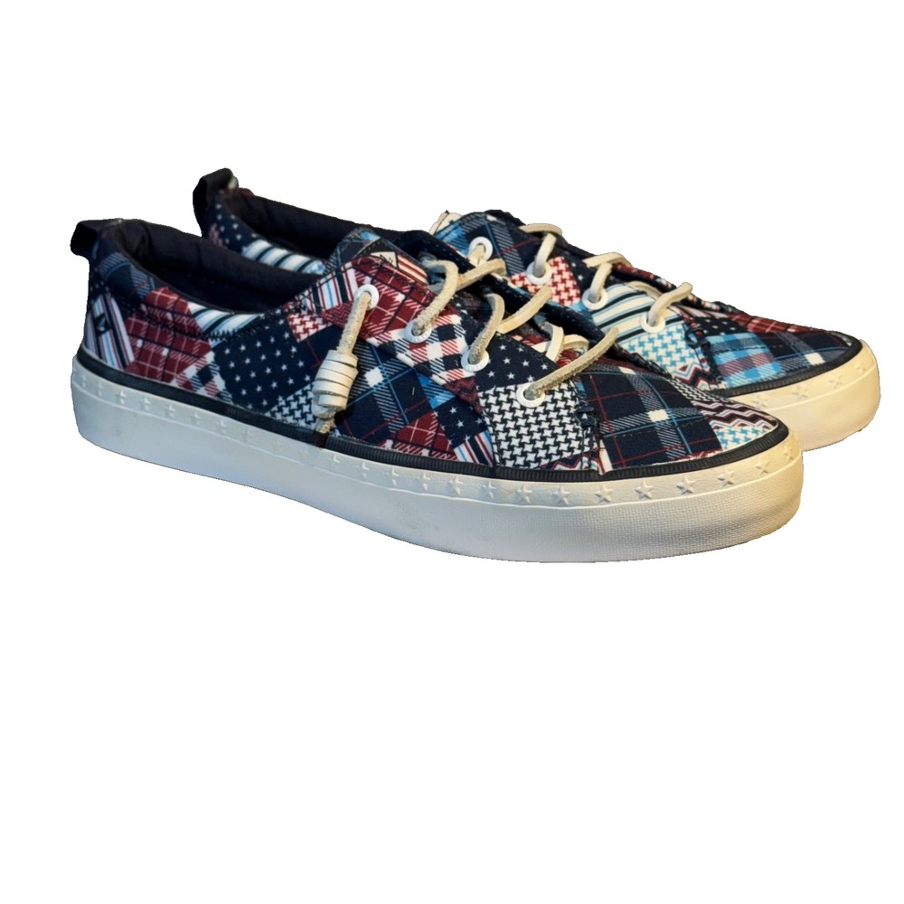 Sperry Crest Vibe Sneakers Women 9 Americana Madras Red Blue STS87733